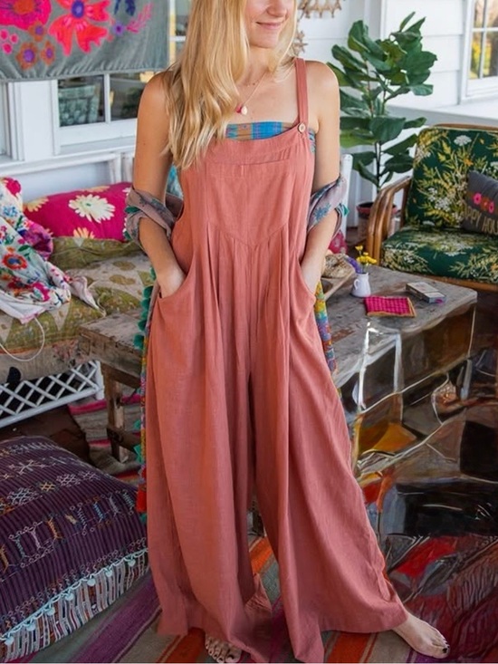 NATURAL LIFE Pants - Natural Life Rust 100% Cotton Wide Leg Overalls Jumpsuit Size L Boho Lagenlook